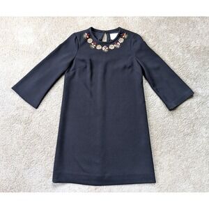 Kate Spade Lucy Jeweled Neckline‎ Shift Dress Womens Size 4 Black